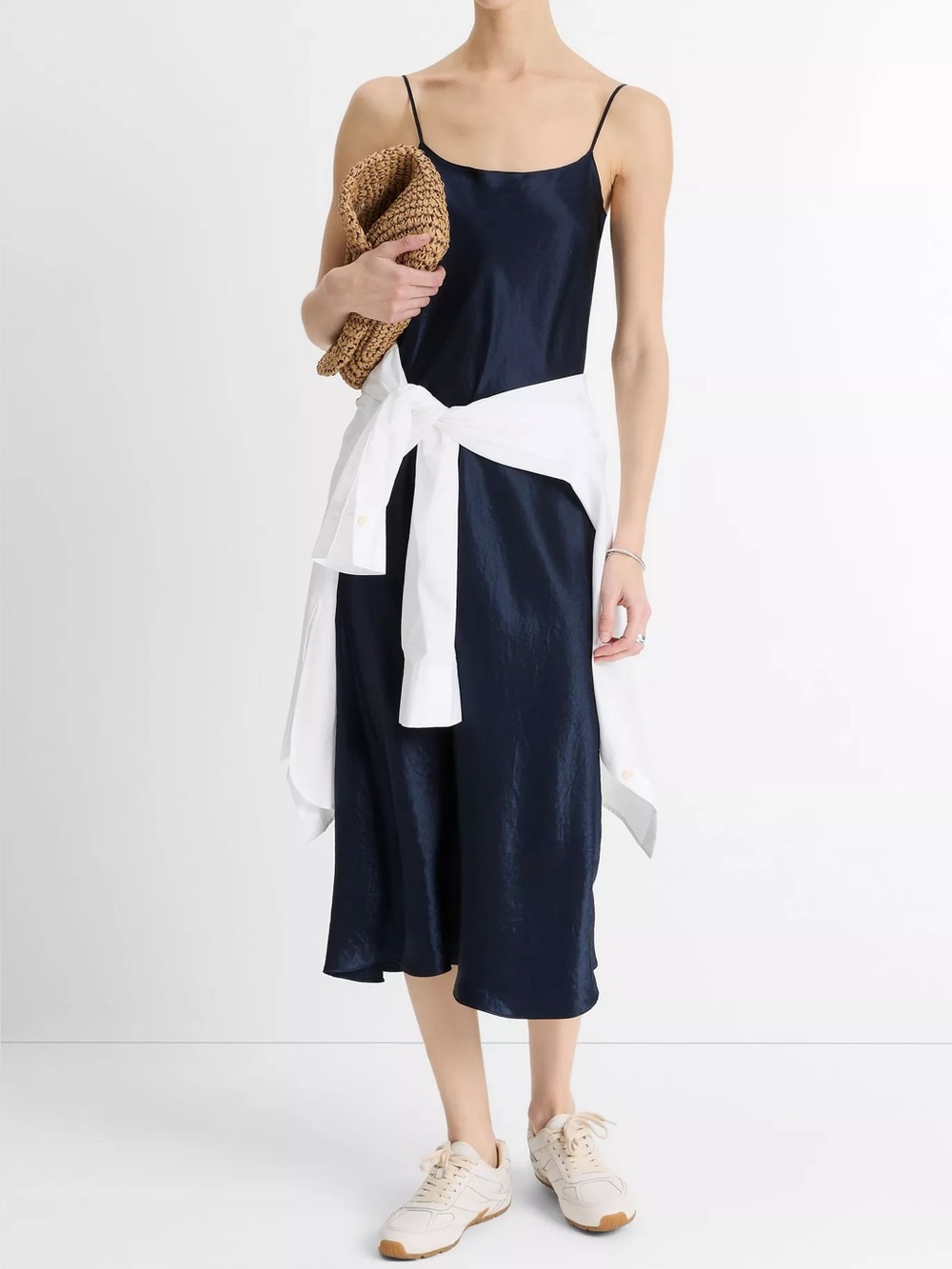 Vince Satin Slip Dress In Coastal Blue